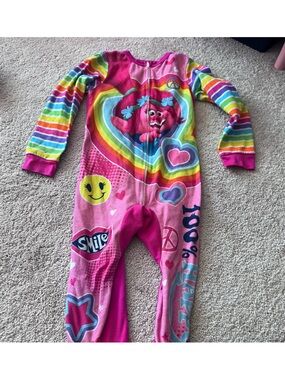 Trolls Pink Rainbow Footed One-Piece with Colorful Striped Sleeves